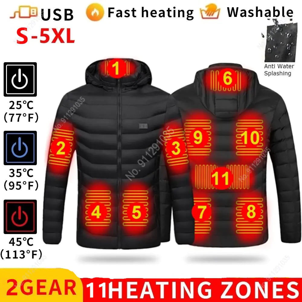 Men Heated Jacket 3 Temperature  USB Rechargeable